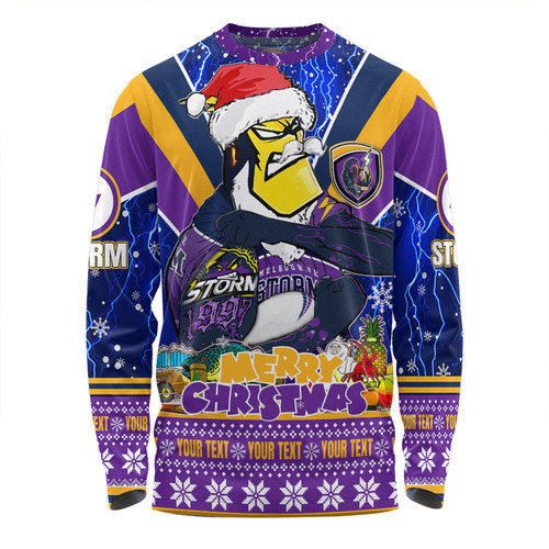 Melbourne Storm Christmas Custom Long Sleeve T-shirt - Storm Man Santa Claus Aussie Big Things Long Sleeve T-shirt Melbourne Storm Christmas Custom Long Sleeve T-shirt - Storm Man Santa Claus Aussie Big Things Long Sleeve T-shirt