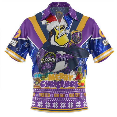 Melbourne Storm Christmas Custom Zip Polo Shirt - Storm Man Santa Claus Aussie Big Things Zip Polo Shirt Melbourne Storm Christmas Custom Zip Polo Shirt - Storm Man Santa Claus Aussie Big Things Zip Polo Shirt