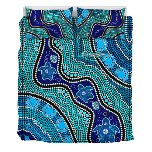 Australia Turtles Aboriginal Bedding Set - River And Turtles Dot Art Painting Blue Bedding Set Australia Turtles Aboriginal Bedding Set - River And Turtles Dot Art Painting Blue Bedding Set