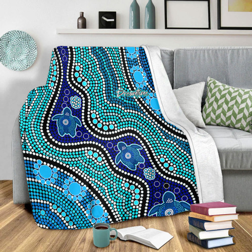 Australia Turtles Aboriginal Blanket - River And Turtles Dot Art Painting Blue Blanket Australia Turtles Aboriginal Blanket - River And Turtles Dot Art Painting Blue Blanket