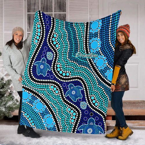 Australia Turtles Aboriginal Blanket - River And Turtles Dot Art Painting Blue Blanket Australia Turtles Aboriginal Blanket - River And Turtles Dot Art Painting Blue Blanket