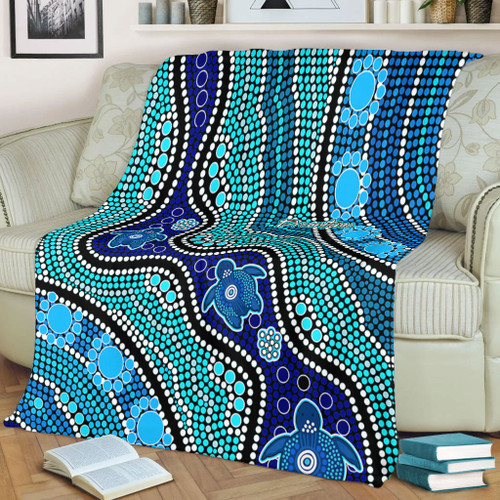 Australia Turtles Aboriginal Blanket - River And Turtles Dot Art Painting Blue Blanket Australia Turtles Aboriginal Blanket - River And Turtles Dot Art Painting Blue Blanket