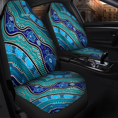 Australia Turtles Aboriginal Car Seat Cover - River And Turtles Dot Art Painting Blue Car Seat Cover