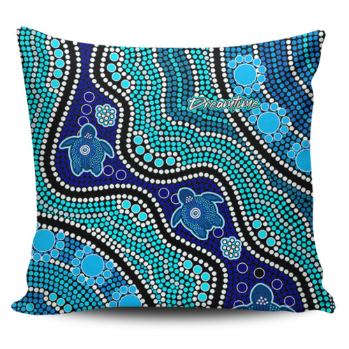 Australia Turtles Aboriginal Pillow Cases - River And Turtles Dot Art Painting Blue Pillow Cases