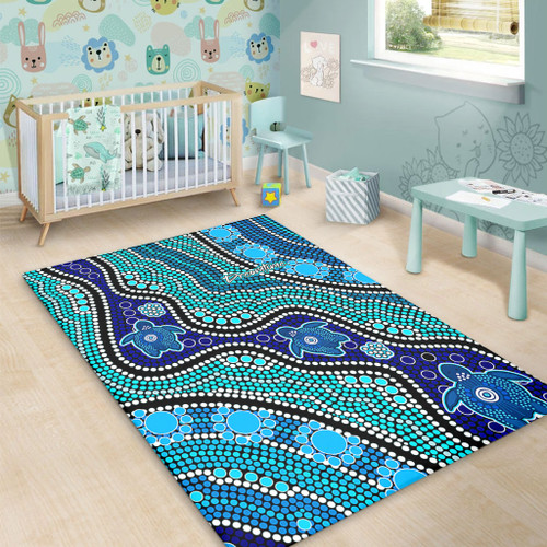 Australia Turtles Aboriginal Area Rug - River And Turtles Dot Art Painting Blue Area Rug Australia Turtles Aboriginal Area Rug - River And Turtles Dot Art Painting Blue Area Rug