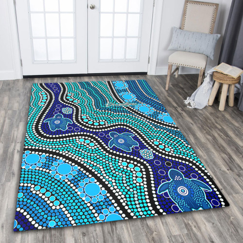 Australia Turtles Aboriginal Area Rug - River And Turtles Dot Art Painting Blue Area Rug Australia Turtles Aboriginal Area Rug - River And Turtles Dot Art Painting Blue Area Rug