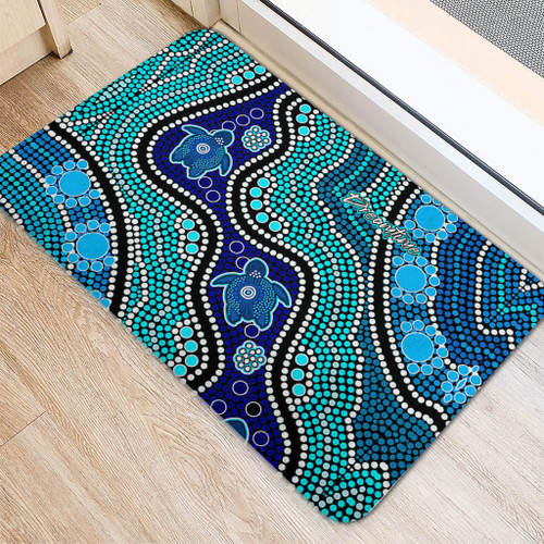 Australia Turtles Aboriginal Doormat - River And Turtles Dot Art Painting Blue Doormat Australia Turtles Aboriginal Doormat - River And Turtles Dot Art Painting Blue Doormat