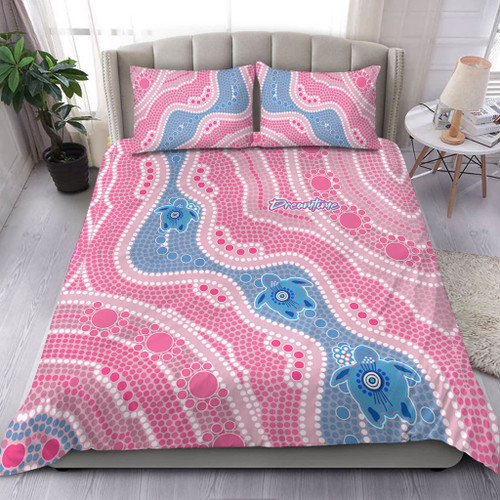 Australia Turtles Aboriginal Bedding Set - River And Turtles Dot Art Painting Pink Bedding Set