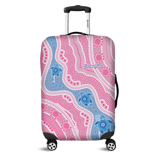 Australia Turtles Aboriginal Luggage Cover - River And Turtles Dot Art Painting Pink Luggage Cover