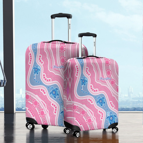 Australia Turtles Aboriginal Luggage Cover - River And Turtles Dot Art Painting Pink Luggage Cover Australia Turtles Aboriginal Luggage Cover - River And Turtles Dot Art Painting Pink Luggage Cover