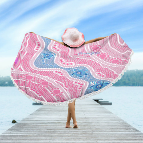 Australia Turtles Aboriginal Beach Blanket - River And Turtles Dot Art Painting Pink Beach Blanket Australia Turtles Aboriginal Beach Blanket - River And Turtles Dot Art Painting Pink Beach Blanket