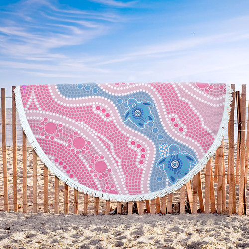 Australia Turtles Aboriginal Beach Blanket - River And Turtles Dot Art Painting Pink Beach Blanket Australia Turtles Aboriginal Beach Blanket - River And Turtles Dot Art Painting Pink Beach Blanket