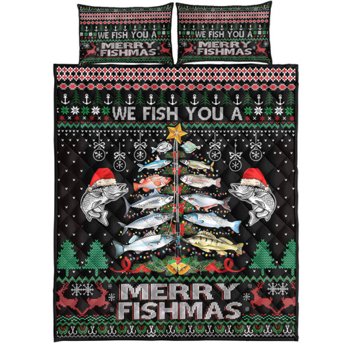 Australia Christmas Fishing Quilt Bed Set - Merrry Fishmas Fishing Rod Christmas Tree Quilt Bed Set Australia Christmas Fishing Quilt Bed Set - Merrry Fishmas Fishing Rod Christmas Tree Quilt Bed Set