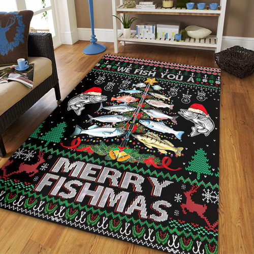 Australia Christmas Fishing Area Rug - Merrry Fishmas Fishing Rod Christmas Tree Area Rug