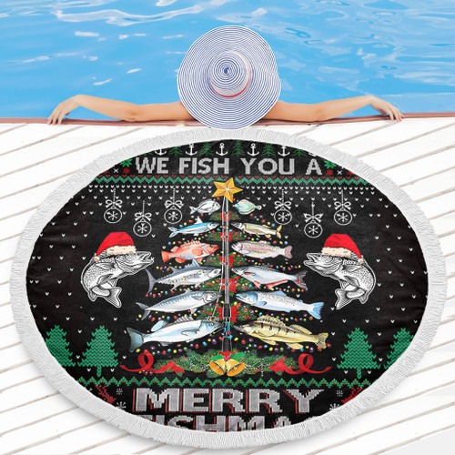 Australia Christmas Fishing Beach Blanket - Merrry Fishmas Fishing Rod Christmas Tree Beach Blanket