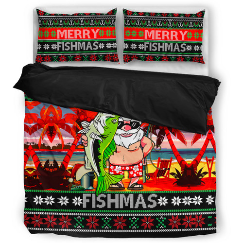 Australia Christmas Fishing Bedding Set - Merrry Fishmas Angler Santa Claus Bedding Set