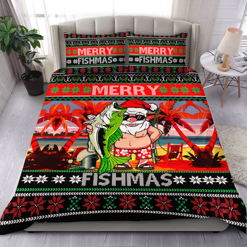 Australia Christmas Fishing Bedding Set - Merrry Fishmas Angler Santa Claus Bedding Set