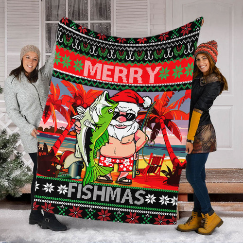 Australia Christmas Fishing Blanket - Merrry Fishmas Angler Santa Claus Blanket Australia Christmas Fishing Blanket - Merrry Fishmas Angler Santa Claus Blanket