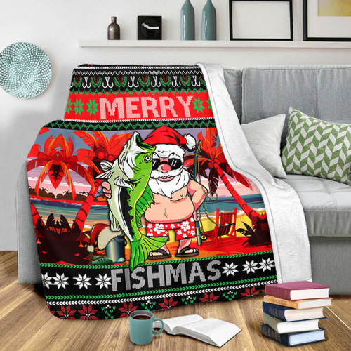Australia Christmas Fishing Blanket - Merrry Fishmas Angler Santa Claus Blanket Australia Christmas Fishing Blanket - Merrry Fishmas Angler Santa Claus Blanket