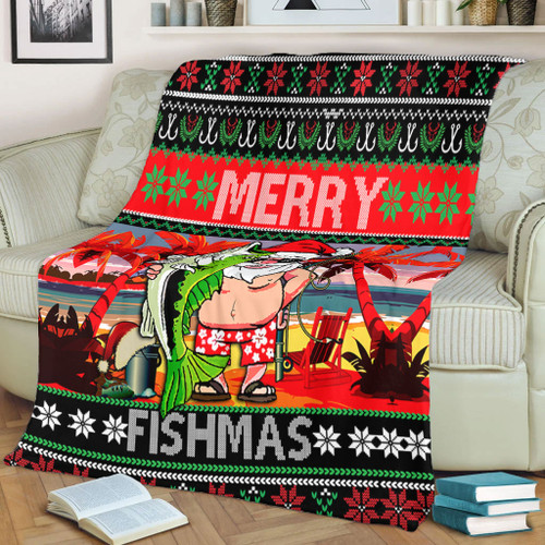 Australia Christmas Fishing Blanket - Merrry Fishmas Angler Santa Claus Blanket Australia Christmas Fishing Blanket - Merrry Fishmas Angler Santa Claus Blanket