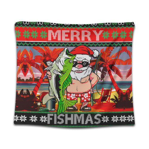 Australia Christmas Fishing Tapestry - Merrry Fishmas Angler Santa Claus Tapestry Australia Christmas Fishing Tapestry - Merrry Fishmas Angler Santa Claus Tapestry