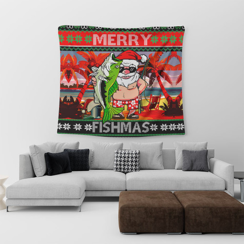 Australia Christmas Fishing Tapestry - Merrry Fishmas Angler Santa Claus Tapestry Australia Christmas Fishing Tapestry - Merrry Fishmas Angler Santa Claus Tapestry