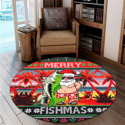 Australia Christmas Fishing Round Rug - Merrry Fishmas Angler Santa Claus Round Rug Australia Christmas Fishing Round Rug - Merrry Fishmas Angler Santa Claus Round Rug