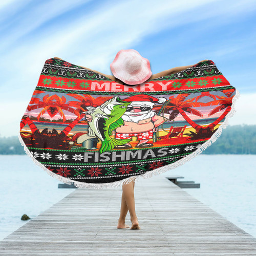 Australia Christmas Fishing Beach Blanket - Merrry Fishmas Angler Santa Claus Beach Blanket Australia Christmas Fishing Beach Blanket - Merrry Fishmas Angler Santa Claus Beach Blanket