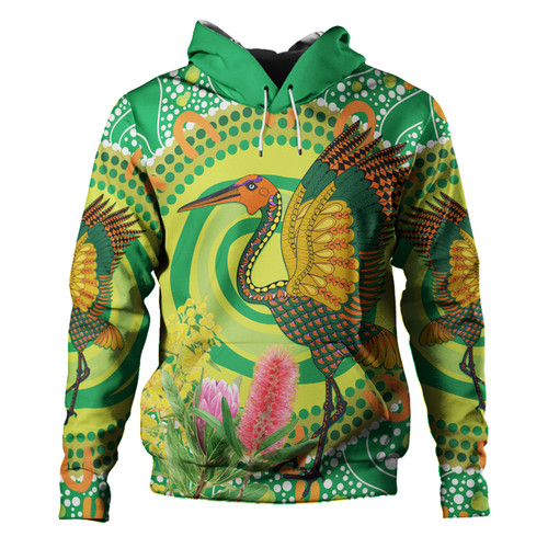 Australia Aboriginal Hoodie - Brolga Bird Dancing With Australia Native Flowers V2 Hoodie