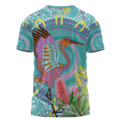 Australia Aboriginal T-shirt - Brolga Bird Dancing With Australia Native Flowers V3 T-shirt Australia Aboriginal T-shirt - Brolga Bird Dancing With Australia Native Flowers V3 T-shirt