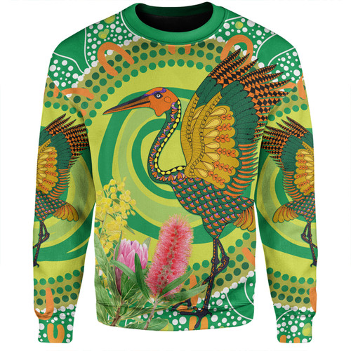 Australia Aboriginal Sweatshirt - Brolga Bird Dancing With Australia Native Flowers V2 Sweatshirt