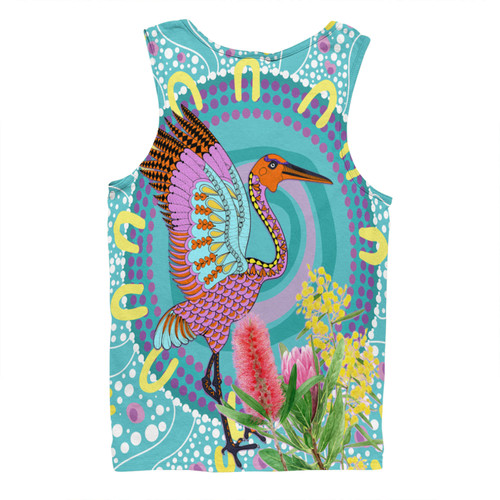 Australia Aboriginal Men Singlet - Brolga Bird Dancing With Australia Native Flowers V3 Men Singlet