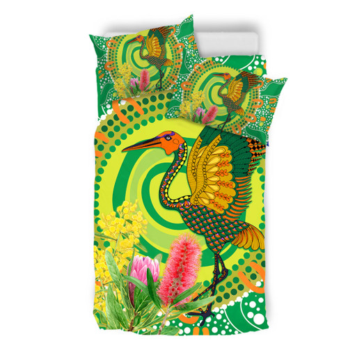 Australia Aboriginal Bedding Set - Brolga Bird Dancing With Australia Native Flowers V2 Bedding Set Australia Aboriginal Bedding Set - Brolga Bird Dancing With Australia Native Flowers V2 Bedding Set