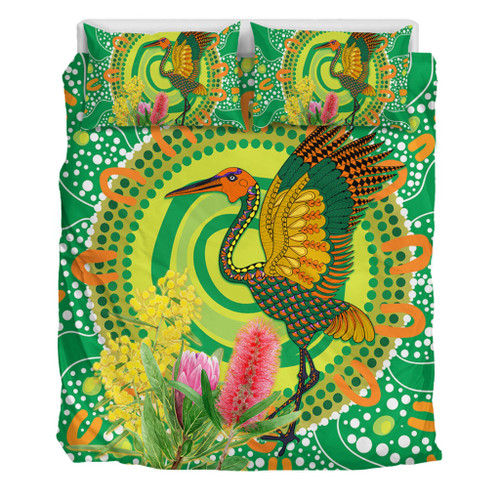 Australia Aboriginal Bedding Set - Brolga Bird Dancing With Australia Native Flowers V2 Bedding Set Australia Aboriginal Bedding Set - Brolga Bird Dancing With Australia Native Flowers V2 Bedding Set