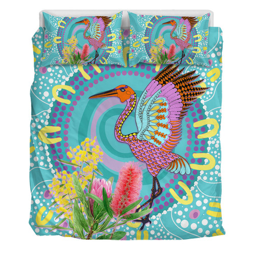 Australia Aboriginal Bedding Set - Brolga Bird Dancing With Australia Native Flowers V3 Bedding Set Australia Aboriginal Bedding Set - Brolga Bird Dancing With Australia Native Flowers V3 Bedding Set