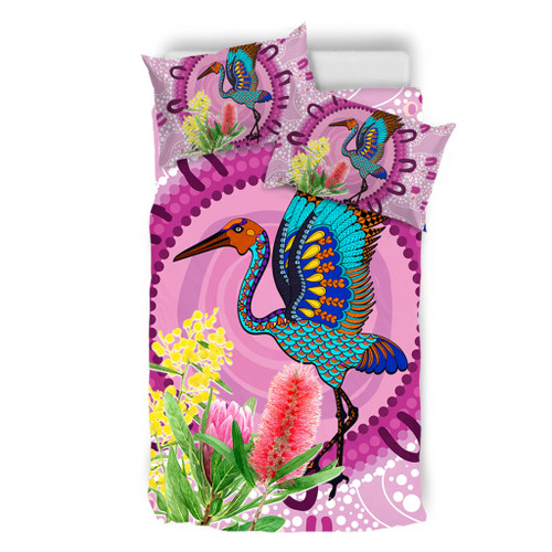 Australia Aboriginal Bedding Set - Brolga Bird Dancing With Australia Native Flowers Bedding Set Australia Aboriginal Bedding Set - Brolga Bird Dancing With Australia Native Flowers Bedding Set