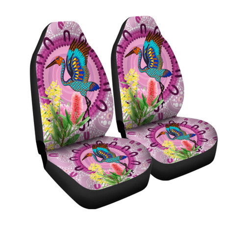 Australia Aboriginal Car Seat Cover - Brolga Bird Dancing With Australia Native Flowers Car Seat Cover Australia Aboriginal Car Seat Cover - Brolga Bird Dancing With Australia Native Flowers Car Seat Cover