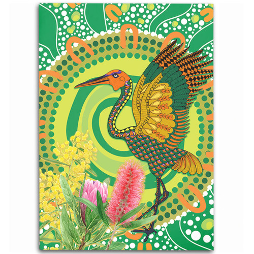 Australia Aboriginal Area Rug - Brolga Bird Dancing With Australia Native Flowers V2 Area Rug Australia Aboriginal Area Rug - Brolga Bird Dancing With Australia Native Flowers V2 Area Rug