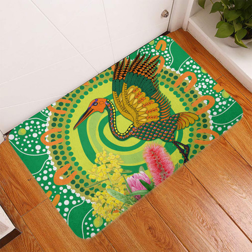 Australia Aboriginal Doormat - Brolga Bird Dancing With Australia Native Flowers V2 Doormat Australia Aboriginal Doormat - Brolga Bird Dancing With Australia Native Flowers V2 Doormat