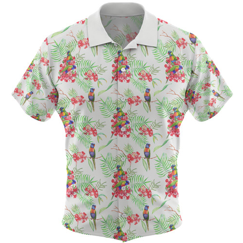 Australia Rainbow Lorikeets Hawaiian Shirt - Rainbow Lorikeets Colorful Tropical Exotic Flowers Hawaiian Shirt