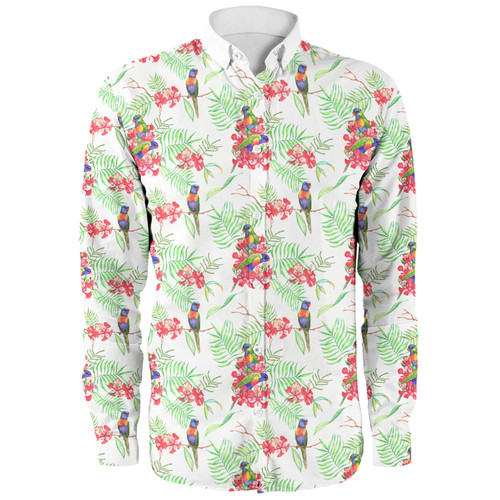 Australia Rainbow Lorikeets Long Sleeve Shirt - Rainbow Lorikeets Colorful Tropical Exotic Flowers Long Sleeve Shirt