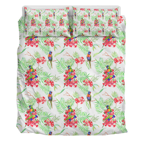 Australia Rainbow Lorikeets Bedding Set - Rainbow Lorikeets Colorful Tropical Exotic Flowers Bedding Set