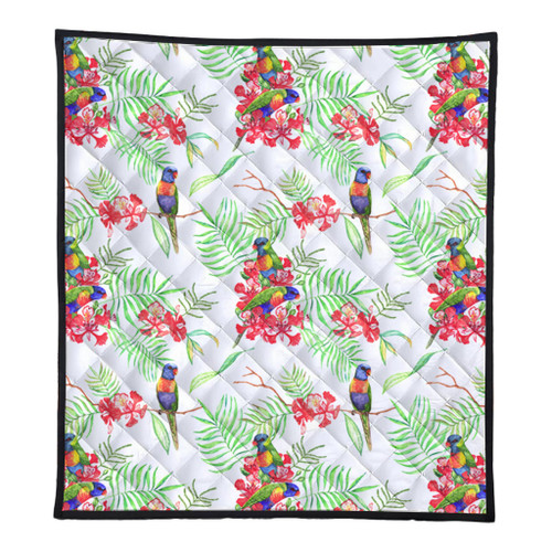 Australia Rainbow Lorikeets Quilt - Rainbow Lorikeets Colorful Tropical Exotic Flowers Quilt Australia Rainbow Lorikeets Quilt - Rainbow Lorikeets Colorful Tropical Exotic Flowers Quilt