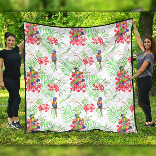 Australia Rainbow Lorikeets Quilt - Rainbow Lorikeets Colorful Tropical Exotic Flowers Quilt Australia Rainbow Lorikeets Quilt - Rainbow Lorikeets Colorful Tropical Exotic Flowers Quilt