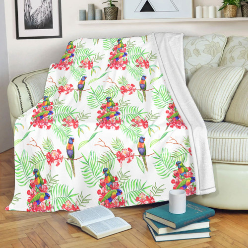 Australia Rainbow Lorikeets Blanket - Rainbow Lorikeets Colorful Tropical Exotic Flowers Blanket Australia Rainbow Lorikeets Blanket - Rainbow Lorikeets Colorful Tropical Exotic Flowers Blanket