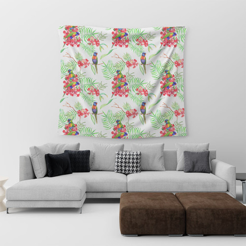 Australia Rainbow Lorikeets Tapestry - Rainbow Lorikeets Colorful Tropical Exotic Flowers Tapestry Australia Rainbow Lorikeets Tapestry - Rainbow Lorikeets Colorful Tropical Exotic Flowers Tapestry