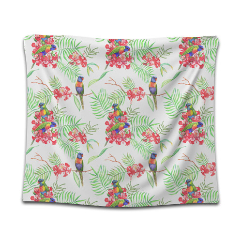 Australia Rainbow Lorikeets Tapestry - Rainbow Lorikeets Colorful Tropical Exotic Flowers Tapestry Australia Rainbow Lorikeets Tapestry - Rainbow Lorikeets Colorful Tropical Exotic Flowers Tapestry