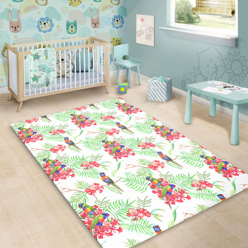Australia Rainbow Lorikeets Area Rug - Rainbow Lorikeets Colorful Tropical Exotic Flowers Area Rug
