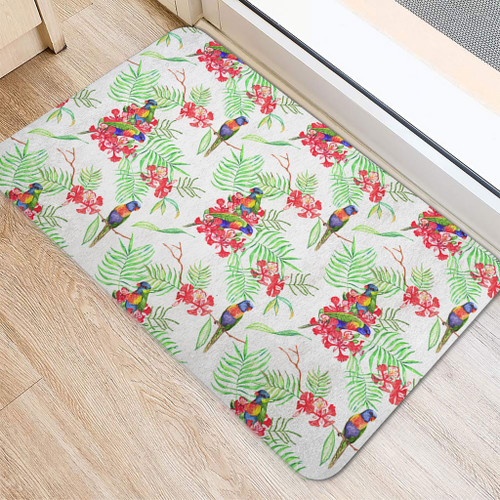 Australia Rainbow Lorikeets Doormat - Rainbow Lorikeets Colorful Tropical Exotic Flowers Doormat Australia Rainbow Lorikeets Doormat - Rainbow Lorikeets Colorful Tropical Exotic Flowers Doormat