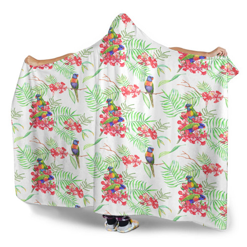 Australia Rainbow Lorikeets Hooded Blanket - Rainbow Lorikeets Colorful Tropical Exotic Flowers Hooded Blanket Australia Rainbow Lorikeets Hooded Blanket - Rainbow Lorikeets Colorful Tropical Exotic Flowers Hooded Blanket